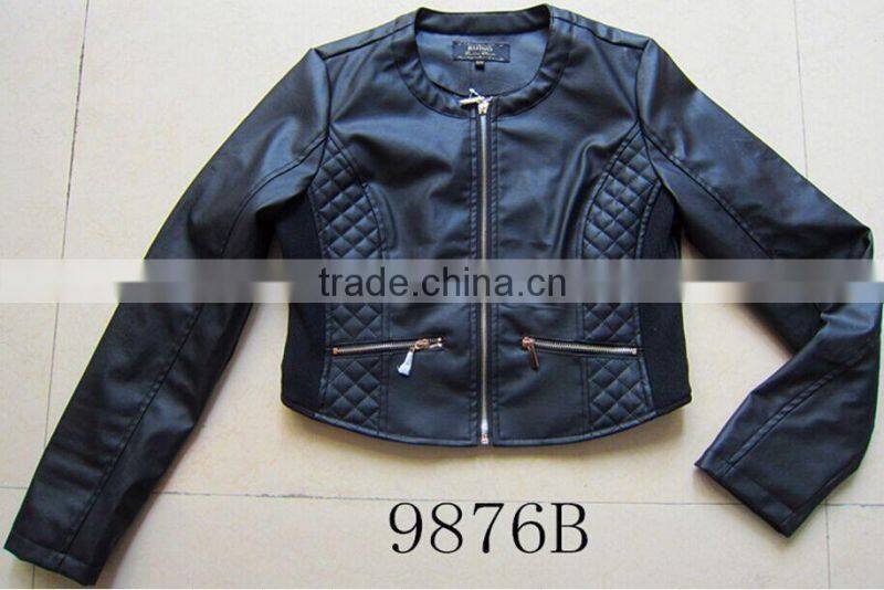Women fashion coat pu leather quilted short style jacket