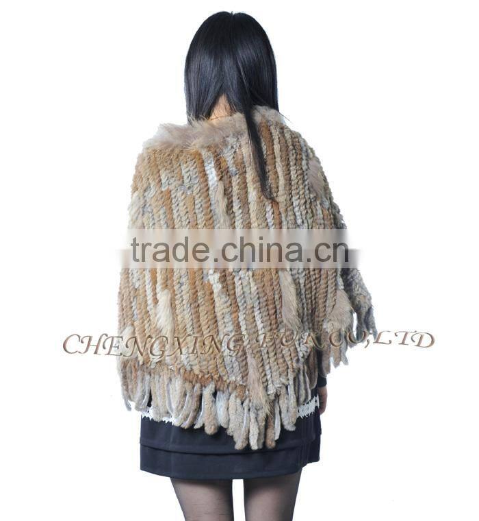 CX-B-31B Big Size Wholesale Natural Colour Knit Rabbit & Raccoon Fur Fashion Shawl