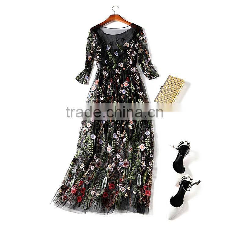 Maxnegio maxi dress woman long sleeve embroidery guinea brocade women casual dress