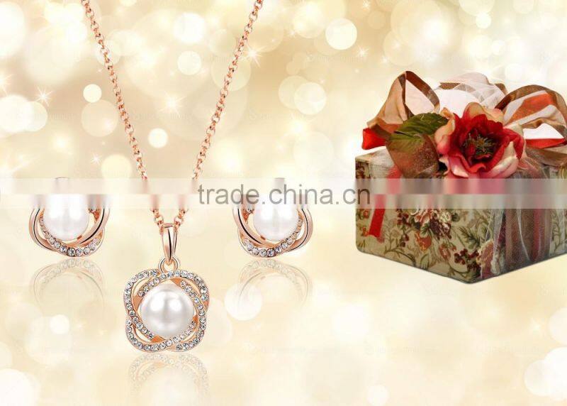Rose Gold Plated Pearl With CZ stuuded Party Wear PendantSet