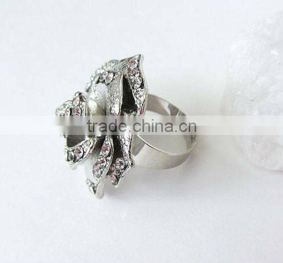 crystal rings, silver flower rings, elegant flower ring for woman