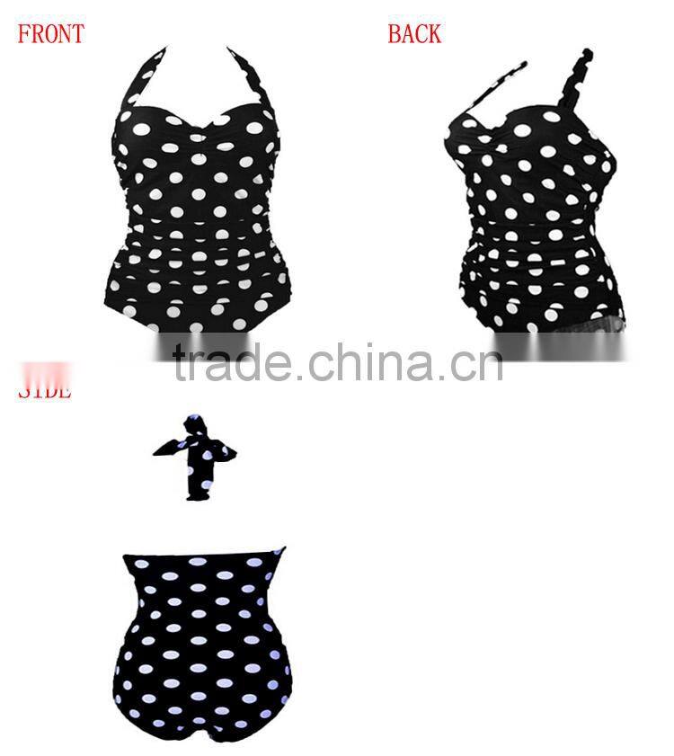 Vintage Floral Print White Polka black One Piece bathing suits