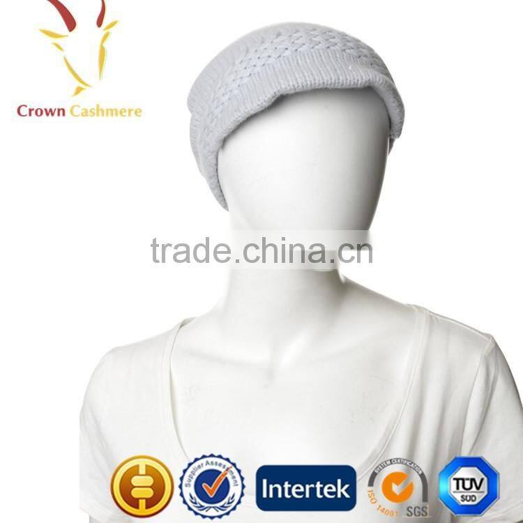 Women Winter Outdoor Knit White Cashmere Beabie Hat Cap