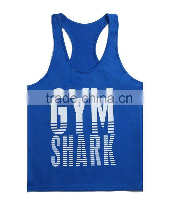 Customized OEM Brand Logo GYM Shark Sleeveless Fitness Sportwear GYM Vest Cotton Stringer Bodybuilding Men GYM Shark Tank Top