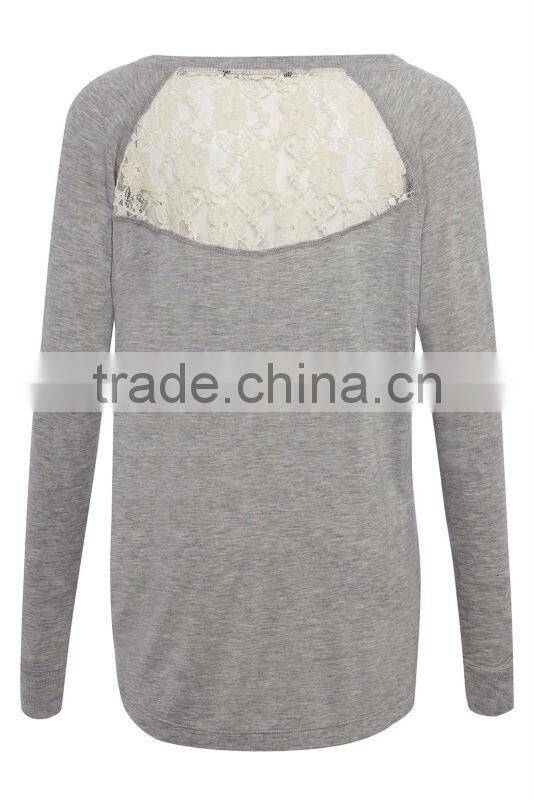 100% Viscose Knit Top with Lace Inserted Back