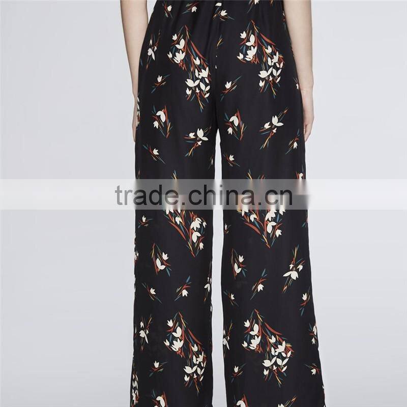 Chic ropa mujer floral wide legs shape print black dressy pants outfits