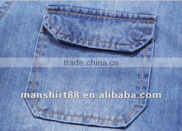 European fashion style Light blue 100%Natural Cotton soft Denim/Retro Cowboy Shirt for men with S,M,L,XL,XXL peaked collar