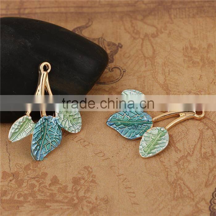 Zinc Based Alloy Enamel Flower Garden Style Pendants Leaf Gold Plated Light Green