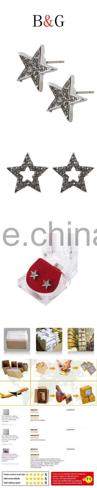 Customized Most Popular Unisex Star Diamond Silver Hiphop Earrings Jewelry With Transparent Box Wholesale