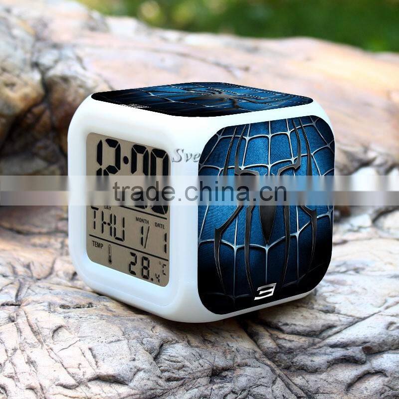 (Low price)2015 Hot Spiderman LED Alarm Clock,glowing led color change digital alarm clock, Spider man Digital Alarm Clock