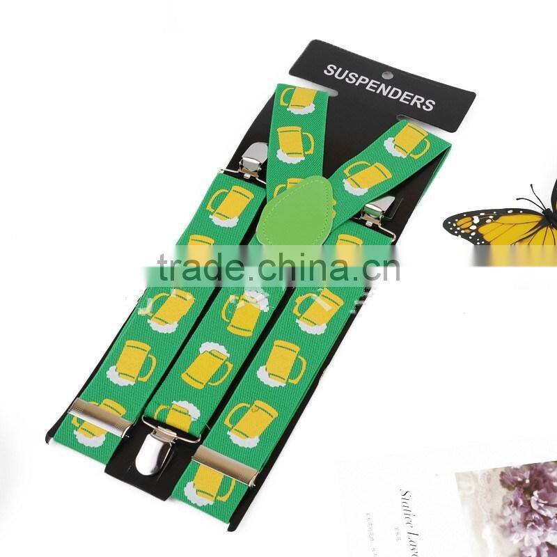 Women's/Men's Adjustable Clip-on Unisex 3.5cm Suspenders Green Yellow Deutsch Wein und Bier-Festivals 2016