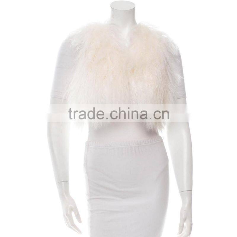 SJ214-01 Long Fur Shortest Length Mongolian Lamb Fur Material Polyester Lining Jackets Gilets Girl 2016 Sandrafur