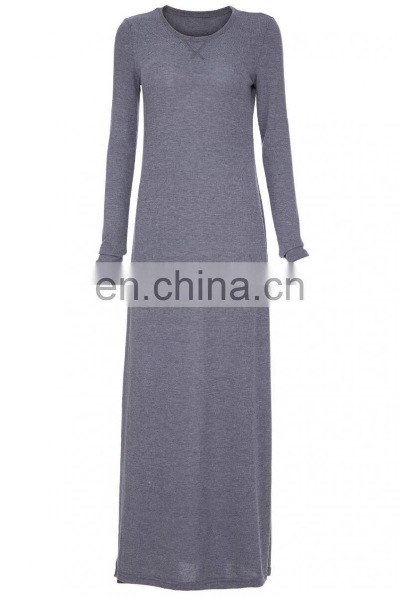 CHEFON Grey slim fit jersey maxi dress long sleeve