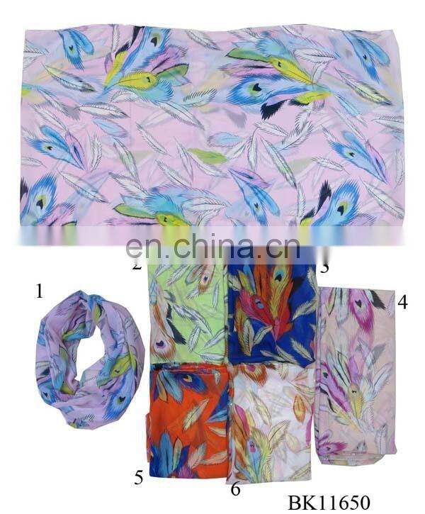 Latest Nice Pattern Plain Collar Muffler Chiffon Scarf Loop Scarf Snood