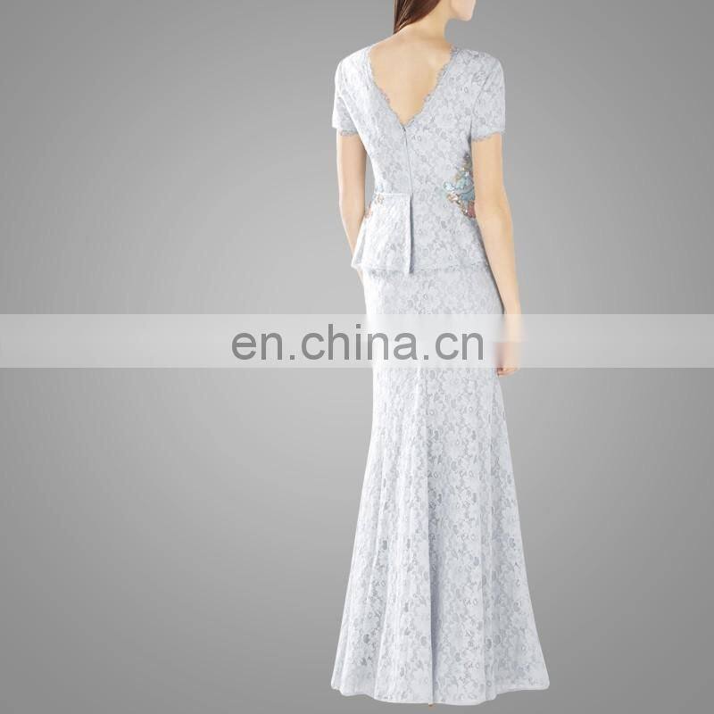 Lace Peplum Sequin Gown Womens Clothing 2016 Suit of Top and Dress Women Wear