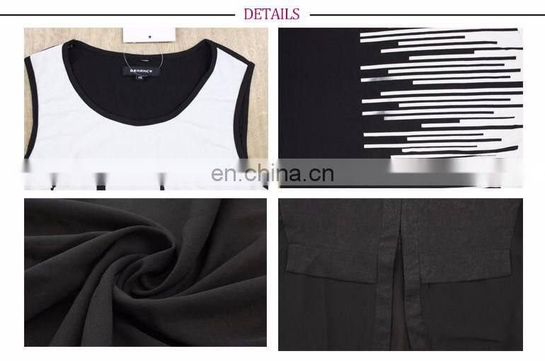 Fashionable Black and White Hit Colour Two Piece Vest Dress And Long Blouse Cardigan For Women Everyday Wear