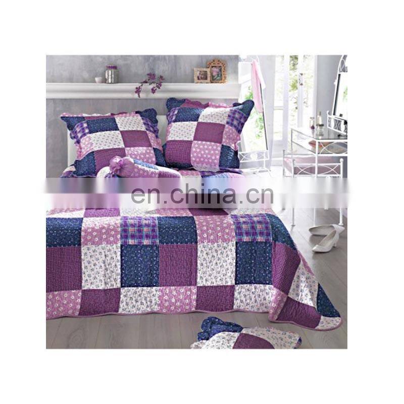 100% cotton comforter set  bedspread with 2 pillows wholesale quilted mattress   purple fitted bed cover home textile