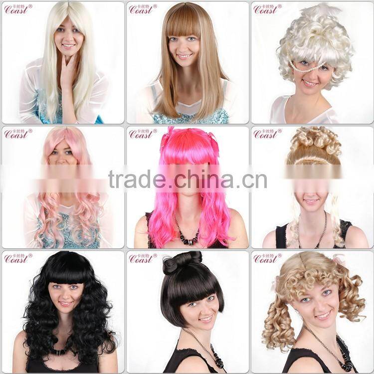 Long curly pink synthetic hair wig