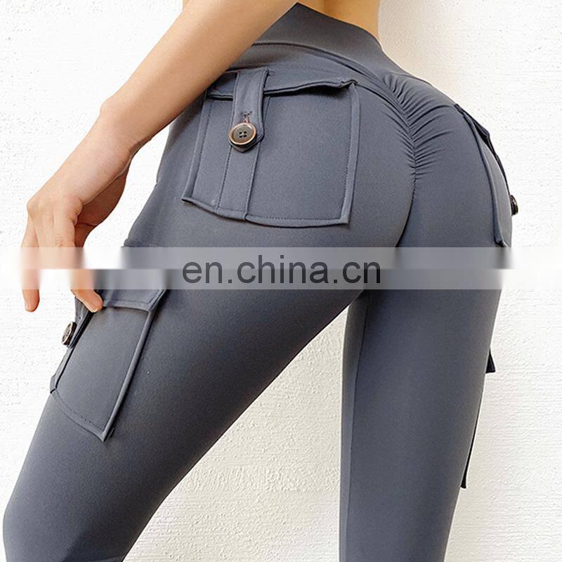 Wholesale sexy peach fitness pants women's tooling high-waist hip-lifting elastic tight-fitting yoga pants