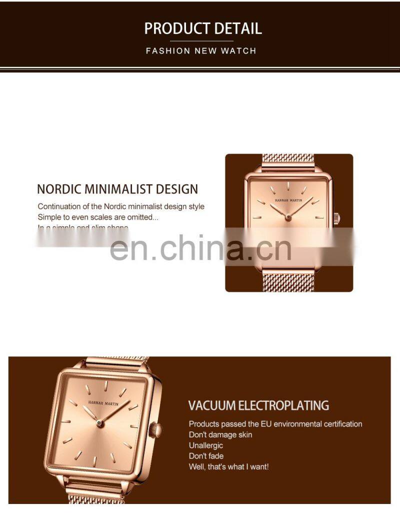 HANNAH MARTIN 108 Business Ladies Japan Quartz Movt Custom Logo Watch Stainless Steel Life Waterproof Wristwatches Luxury Watch