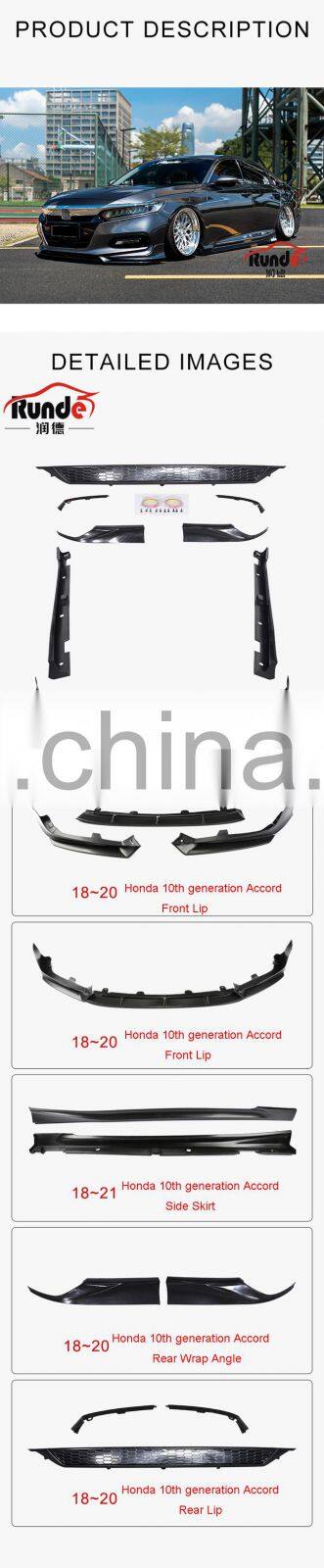 Runde Auto Car Accessories PP Material Body Kit With Front Rear Lip Warp Angle For Honda 10th generation Accord body kit