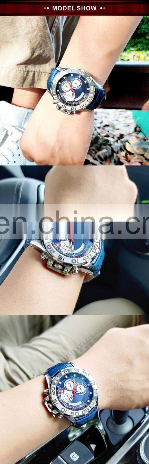 China watch manufacturer multi-color to choose personalized Oem Luxury Chronograph wrist men Genuine leather band watch