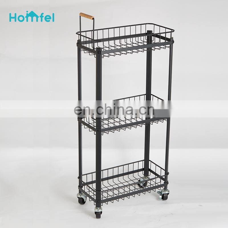 3 Tier Rolling Utility Cart with Wheels Multifunctional Metal Storage Cart Organizer Adjustable Trolley Cart with Handle