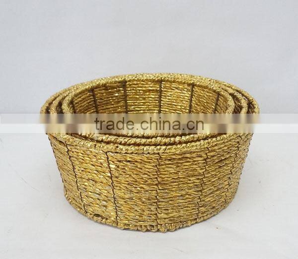 set of 3 handwoven round cheap decorative baskets