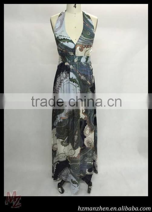 The new 2015 women printing silk evening dress