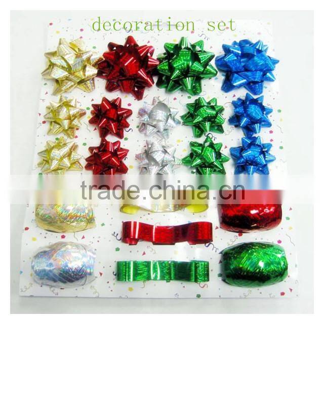 2014 Festive Decoration Pom Pom Bow and Colorful Ribbons for gift decoration