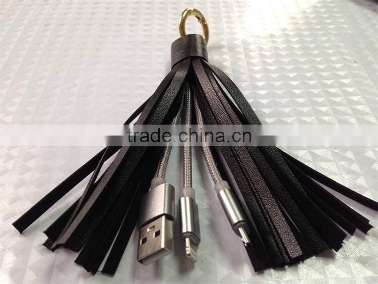 New Arrival Alibaba Leather Nylon Braided 2 in 1 Usb Cable For Iphone 5
