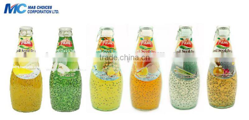 Basil Seed Drink with Lemon Glass in Glass Bottle