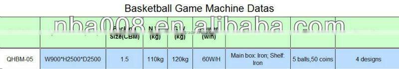 QH coin operated basketball arcade machine in small packing volume