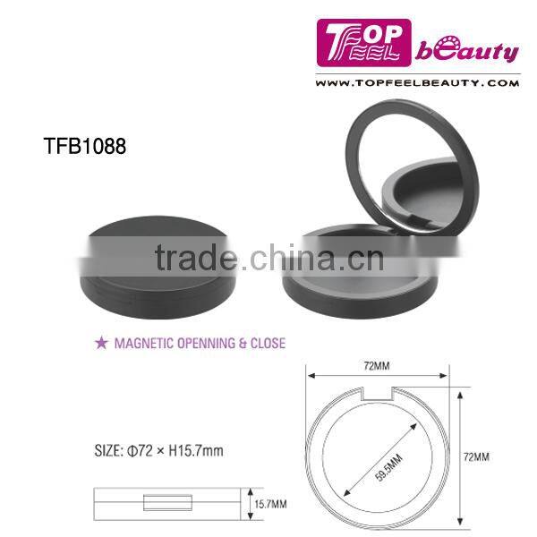 Top selling products 2015 black magnetic powder compact round cosmetic packaging with mirror