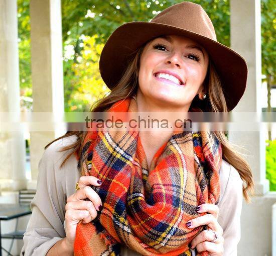 New Design Fashion Woman Orange Plaid Cashmere Square Shawl