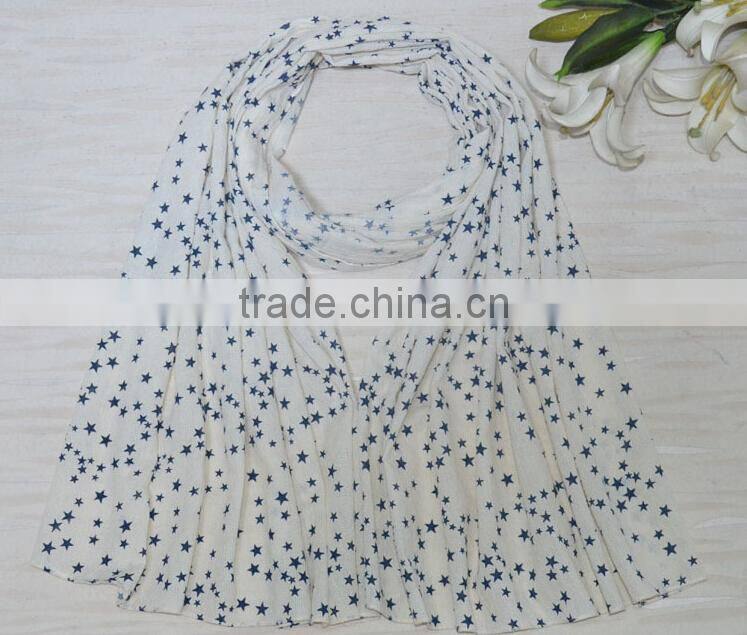 Wholesale Fall Winter Women Fashion Star Printed Cotton Rayon Scarf