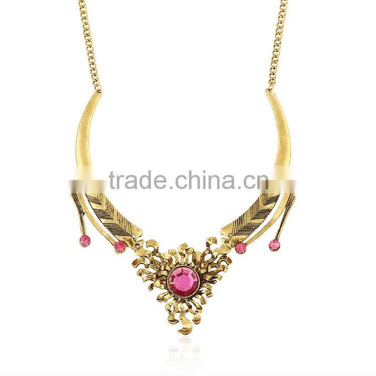 Women Jewelry 18k Gold Plated Pink Crystal Choker Chunky Statement Bib Necklace