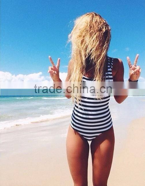 High Cut Stripe One Piece Swimsuit Sexy Girl
