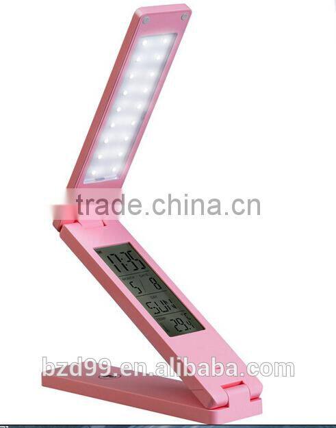 Fashionable USB Port Recgargeable Flexible Folding LED Table Lamp with Calendar Timer Temprature and Alarm Clock Functions