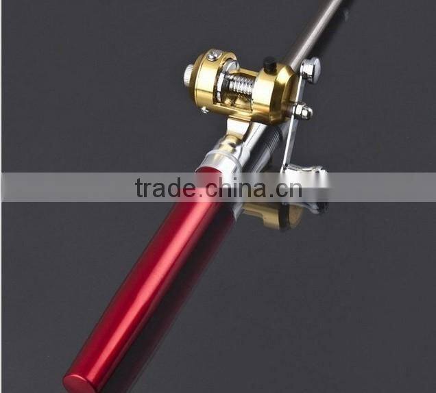 Golden Vara De Pesca Mini Aluminum Pocket Pen Fishing Rod Pole + Reel Sea Fishing Rods Tackle Tool