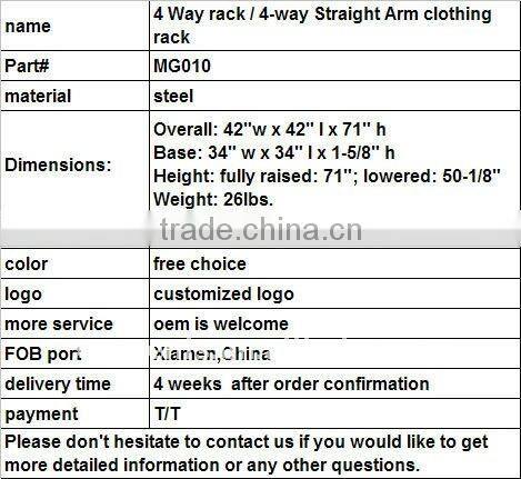 4 Way rack / 4-way Straight Arm clothing rack