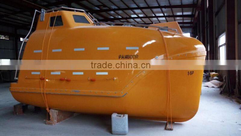 FRP totally enclosed free fall fire-protective lifeboat with davit