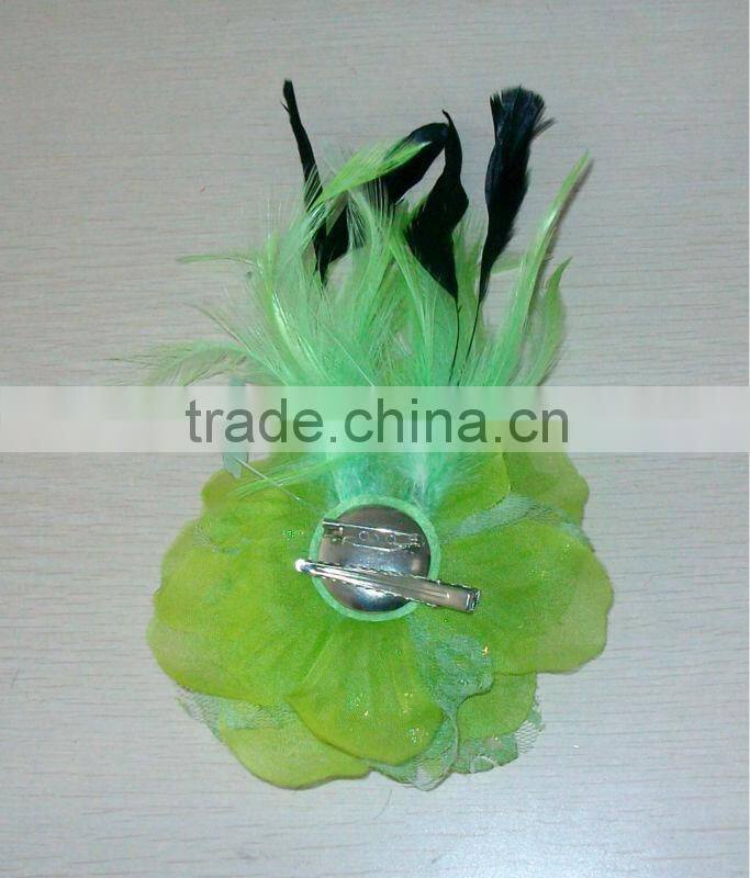 Garment artificial peony flower brooch/hair clip double use with feather decorated