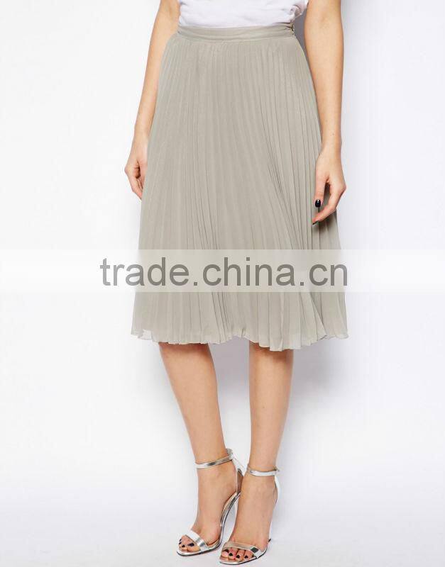 women long pleated chiffon skirt 2014