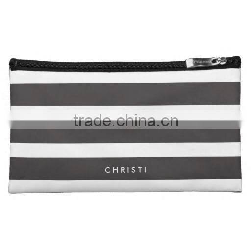Custom Black & White Striped Makeup Bag