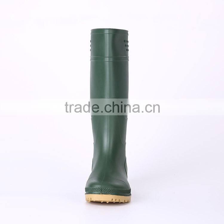 Factory price green pvc rain boots without steel toe, cheap plastic pvc rain boots