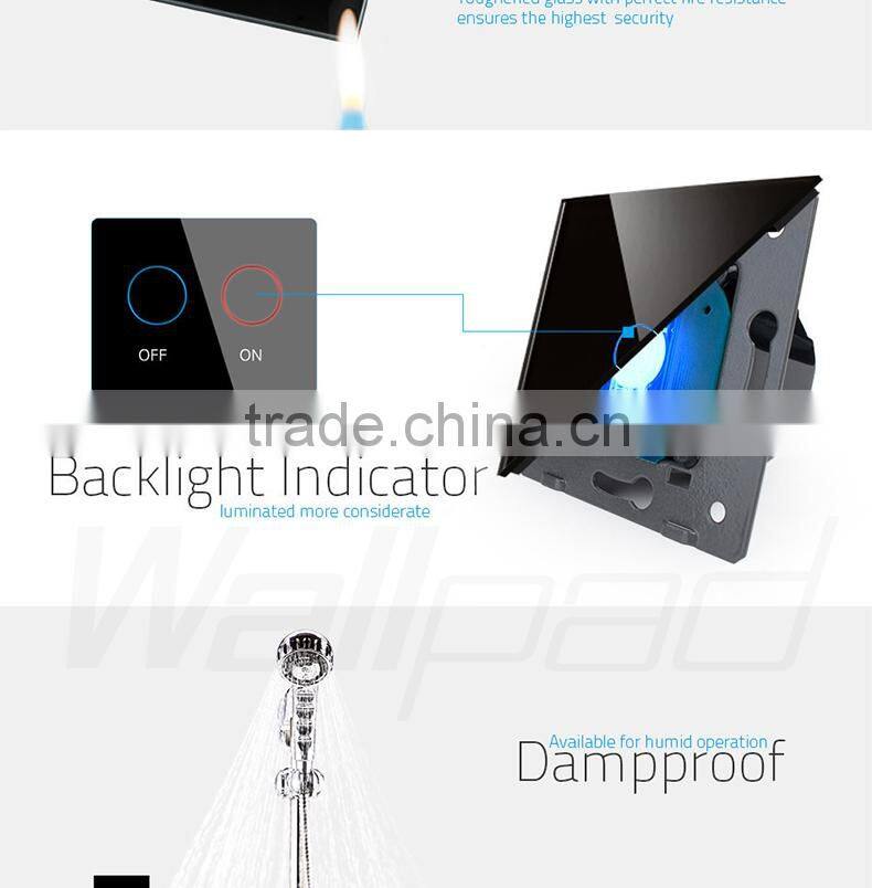 Wallpad Modern LED Waterproof Black Crystal Glass 110~250V 3 SpeedTouch Screen Wiring Ceilling Fan Regulator Switches