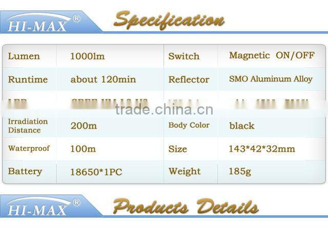 HI-MAX Classic Mini 1000 LM Cr ee LED Diving Flashlight