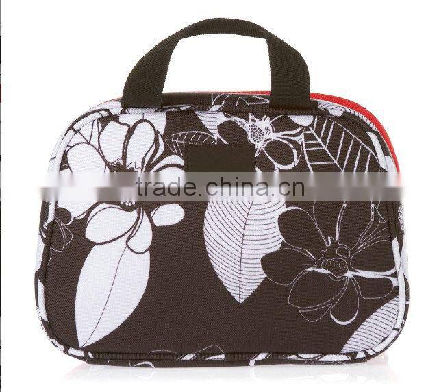 Large main compartment women hook cosmetic wash bag /Flower print wash pouch /Journey toilet bag