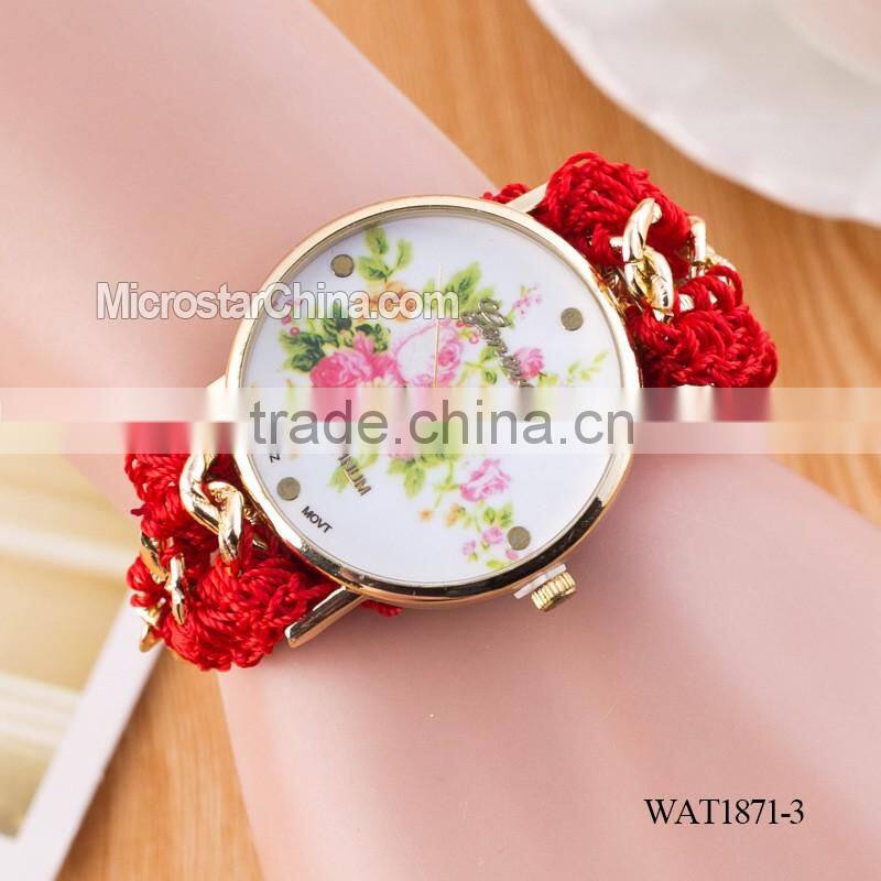 DIY hand made woven chain flowers watch women